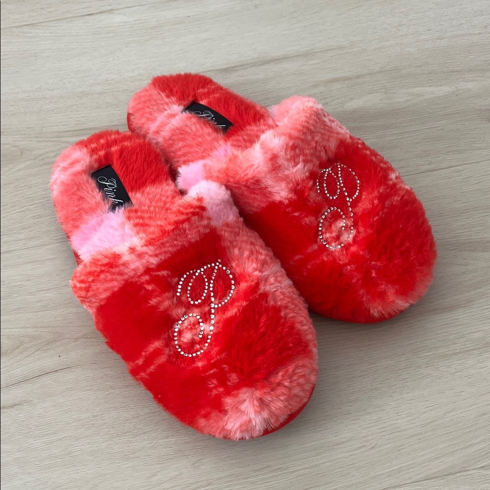 Victoria's Secret Pink and Red Fuzzy Slippers